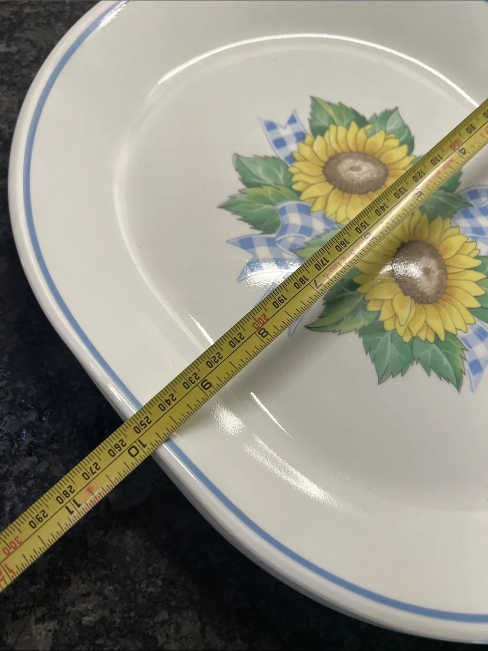 Corelle Sunflower Dinner Plates with Blue Trim